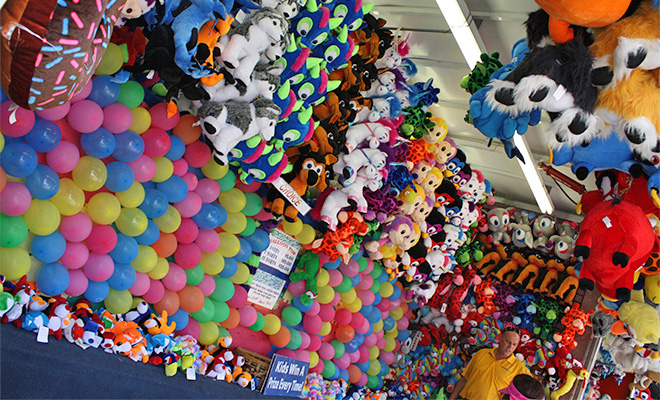 lots of prizes at a carnival game on the Carver County Fair Midway