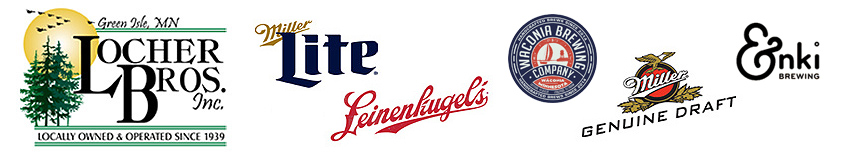 Locher Bros Inc. logo, Miller Lite, Leinenkugels, Waconia Brewing Company, Miller Genuine Draft and Enki beer logos