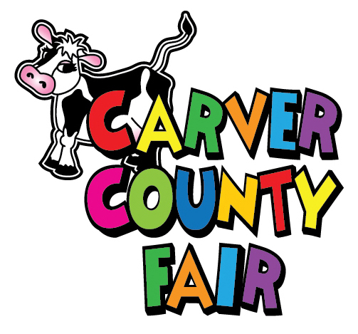 Carver County Fair stacked logo with Tippy